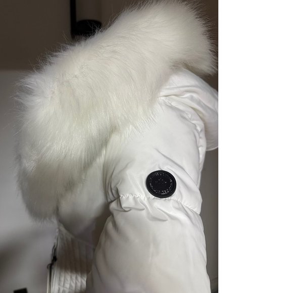 NEW Winter Faux Fur-Trimmed Vegan Leather Hooded Parka White  Puffer Jacket Coat - Picture 3 of 10